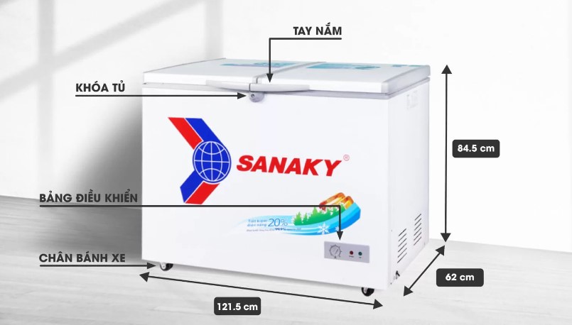 Tổng quan tủ đông 1 ngăn 2 cánh mở Sanaky VH 3699A1