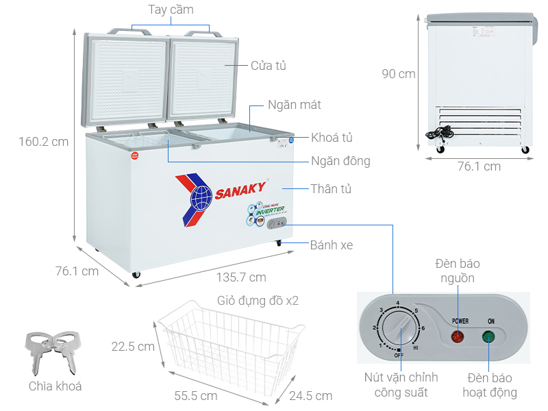 Tổng quan tủ đông 2 ngăn 2 cánh Sanaky inverter VH-5699W3 400 lít