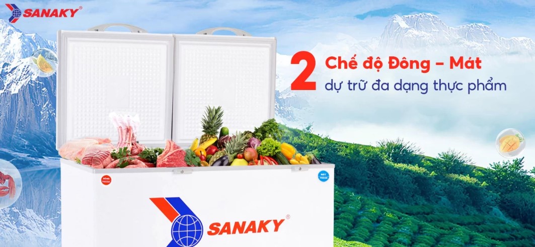 Tủ đông 2 ngăn 2 cánh Sanaky inverter VH-5699W3 400 lít