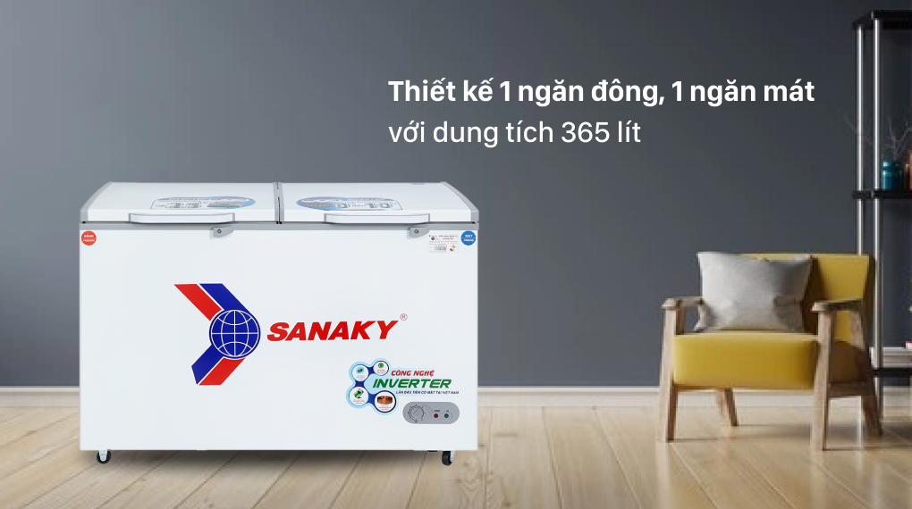 Tủ đông Sanaky Inverter VH-5699W3 có 2 ngăn đông và mát