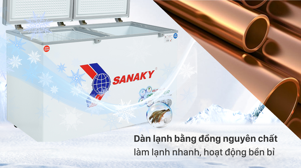 Tủ đông Sanaky VH-5699W3 sử dụng dàn lạnh đồng