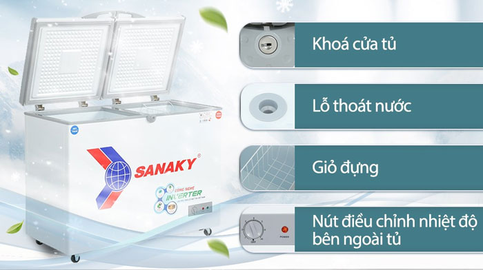 Tủ đông 2 ngăn Sanaky Inverter 220 lít VH-2899W3 sở hữu nhiều tiện ích