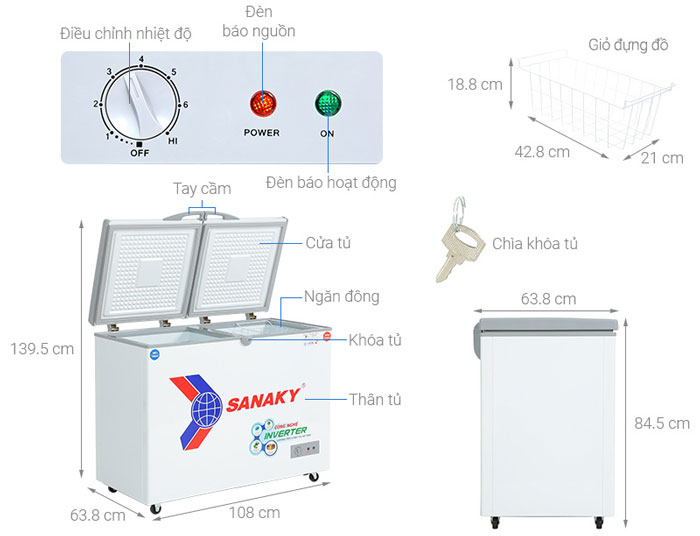 Cấu tạo của tủ đông mát Sanaky Inverter 220 lít VH-2899W3