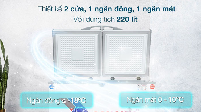 Tủ đông 2 cánh Sanaky VH-2899W3 có 1 ngăn đông và 1 ngăn mát