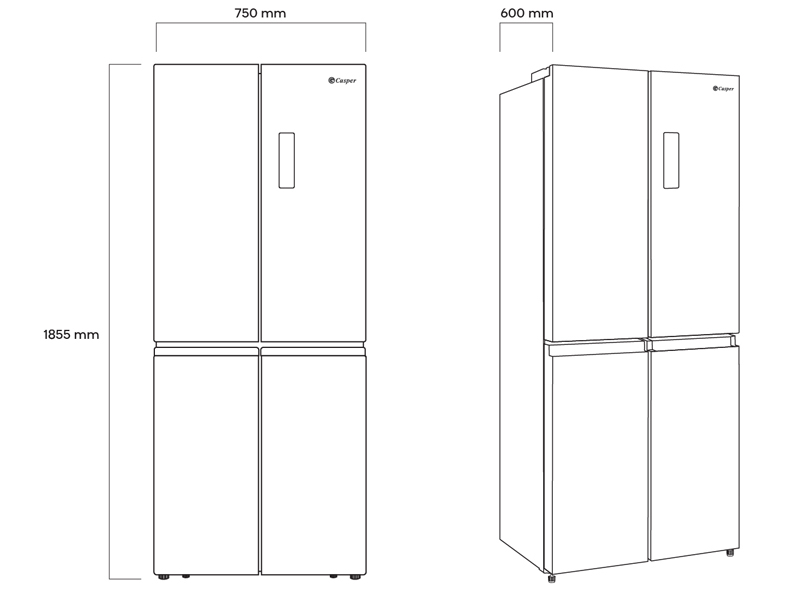 Kích thước tủ lạnh Casper inverter 430 lít RM-430PB