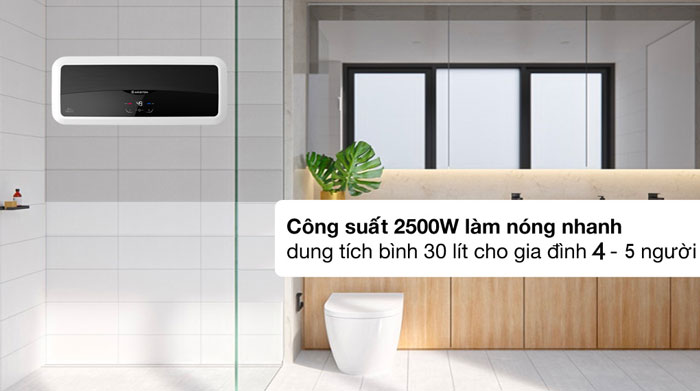 Ariston SL2 30 Lux - D Ag+ hoạt động với công suất 2.500W giúp làm nóng nước nhanh chóng