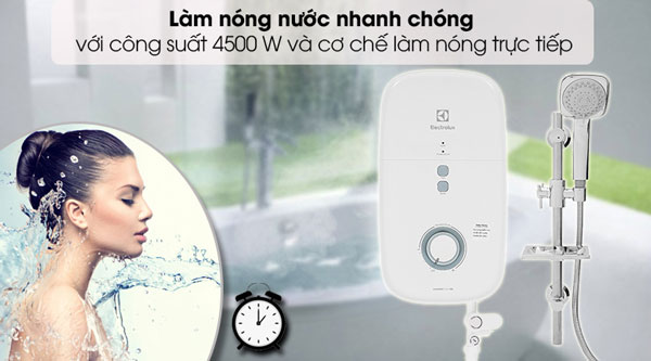 Máy nước nóng Electrolux EWE451KX-DWB2 hoạt động với công suất mạnh mẽ 4.500W