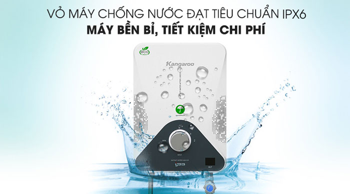 Phần vỏ bình nóng lạnh Kangaroo KG588WP được làm từ chất liệu nhựa cao cấp, đạt chuẩn chống nước IPX6