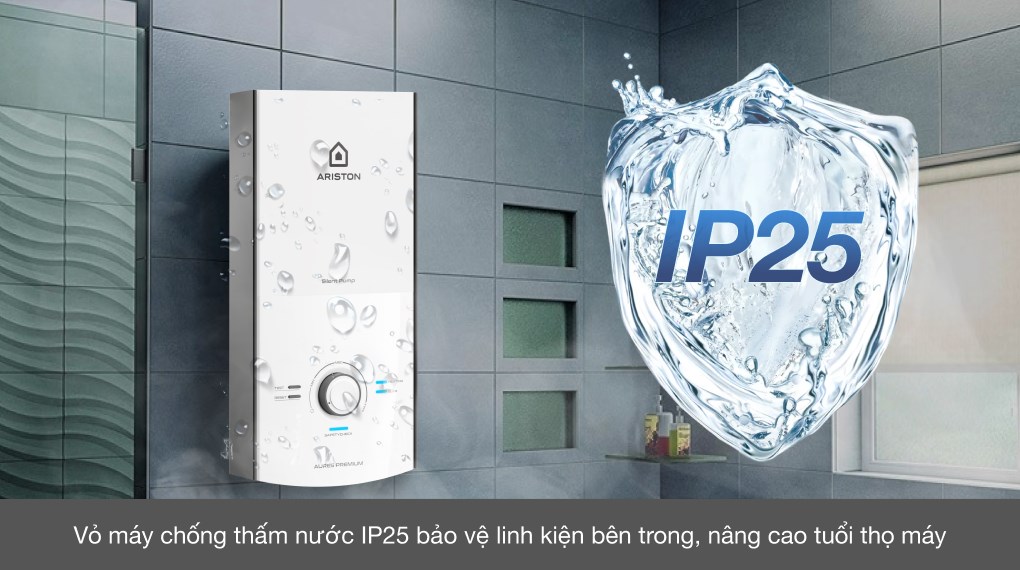 Máy nước nóng trực tiếp Ariston Aures Premium 4.5 có thiết kế nhỏ gọn, màu trắng trang nhã