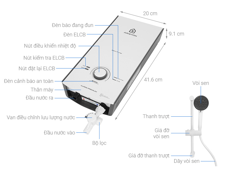 Tổng quan máy nước nóng trực tiếp Ariston Aures Premium 4.5