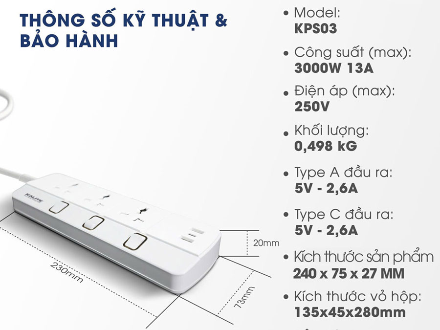 Ổ cắm điện thông minh Kalite KPS03