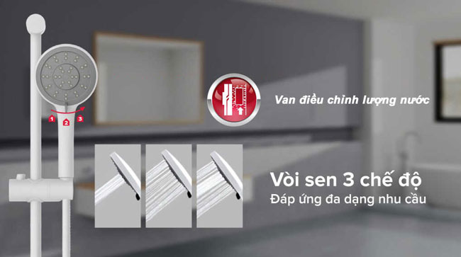 Bình nóng lạnh Ariston Aures Easy 4.5P trang bị vòi sen có 3 chế độ phun