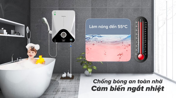 máy nước nóng Kangaroo KG589GP có cảm biến nhiệt giúp tự động ngắt nếu nhiệt độ quá cao