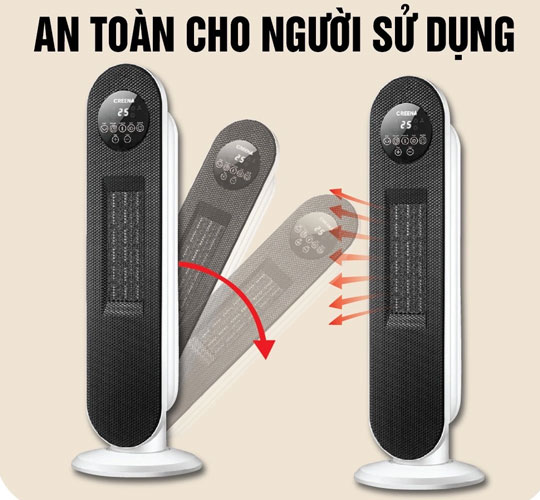 máy sưởi gốm Creen CR-H28DT có khả năng tự ngắt khi nghiêng đổ 