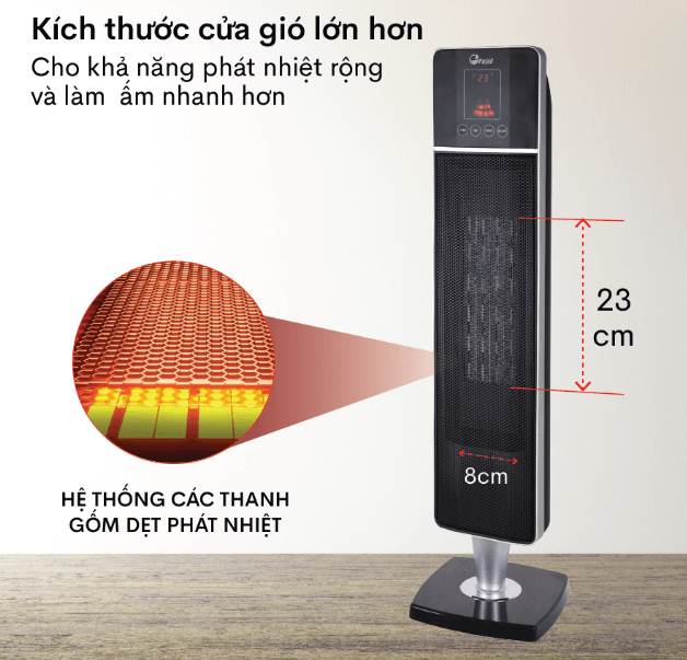 Quạt sưởi gốm FujiE CH-2000 có kích thước cửa gió lớn