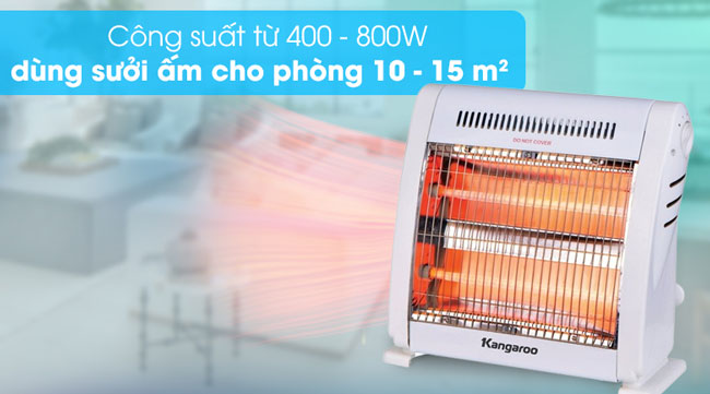 Kangaroo KG1016C hoạt động với công suất 800W phù hợp cho không gian từ 10 - 15m2