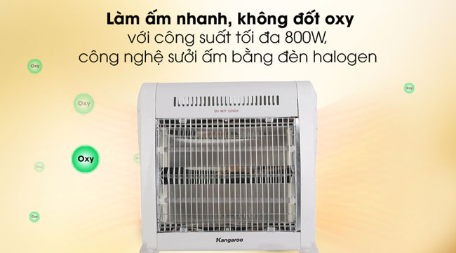 đèn sưởi halogen Kangaroo KG1016C sử dụng đèn halogen không gây khô da, khó chịu