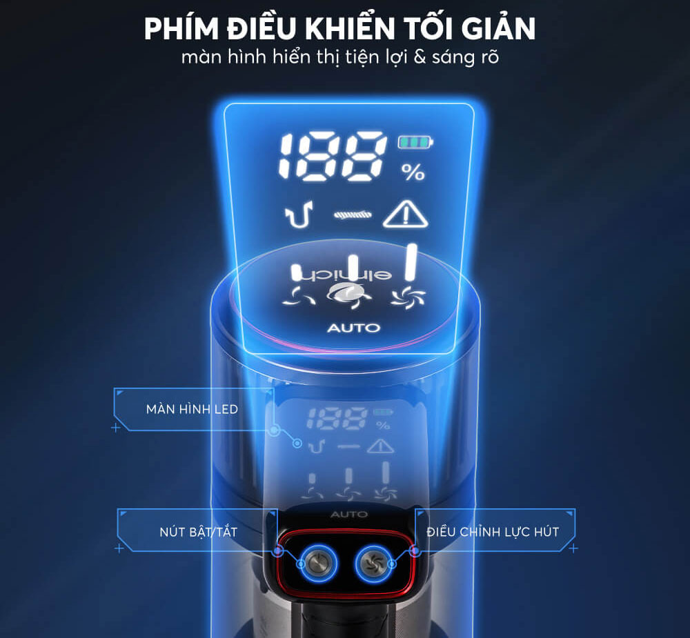 Máy hút bụi cầm tay Elmich VCE-3927 được trang bị bảng điều khiển đơn giản, dễ dùng