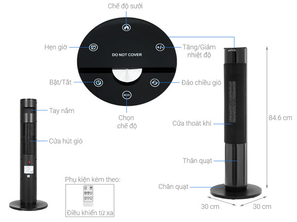 Cấu tạo của quạt sưởi gốm ceramic Mutosi MCH-2000L