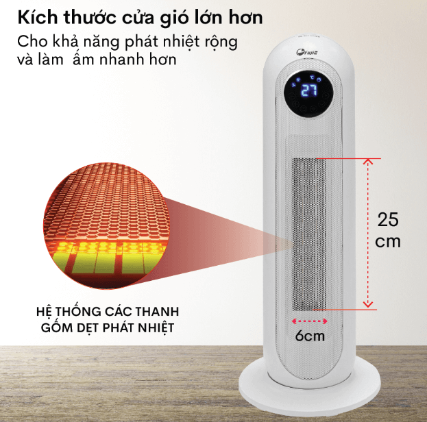 Máy sưởi gốm FujiE CH-2300 có kích thước cửa gió lớn