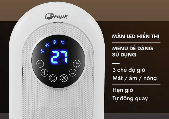 Quạt sưởi gốm FujiE CH-2300 được trang bị bảng điều khiển điện tử hiện đại 