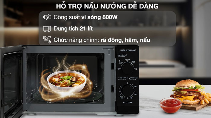 lò vi sóng Sharp R-211TV-BK này được trang bị 3 chức năng cơ bản