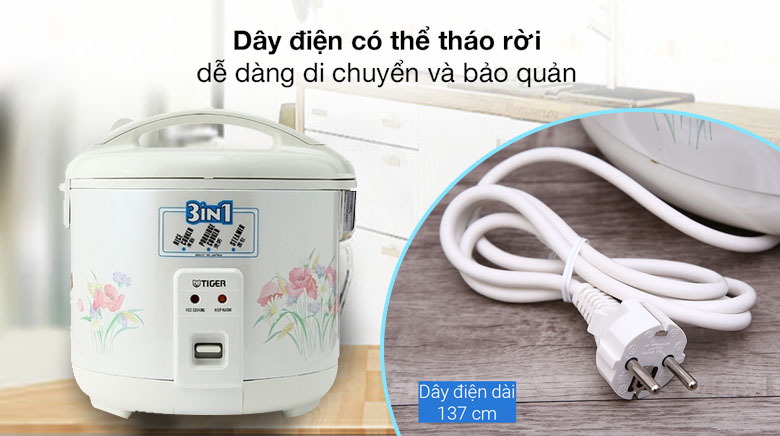 Nồi cơm điện cơ Tiger JNP-1803 có dây điện tháo rời tiện lợi