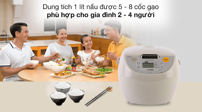 Nồi cơm điện tử Tiger JBV-S10W dung tích 1 lít phù hợp cho 2 - 3 người dùng