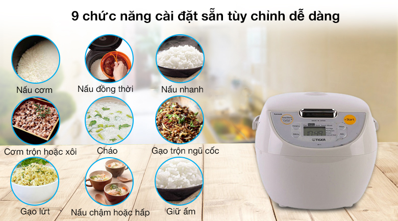 Nồi cơm điện tử Tiger JBV-S10W có 9 chương trình cài đặt sẵn