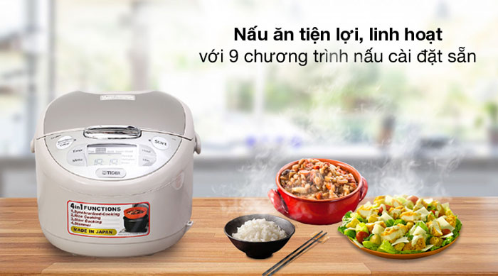 Nồi cơm điện tử Tiger JAX-S10W được trang bị 9 chế độ nấu