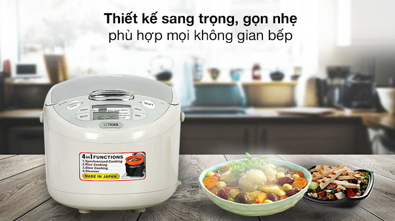 Nồi cơm điện tử Tiger JJAX-S18W có kiểu dáng nhỏ gọn, màu sắc tinh tế