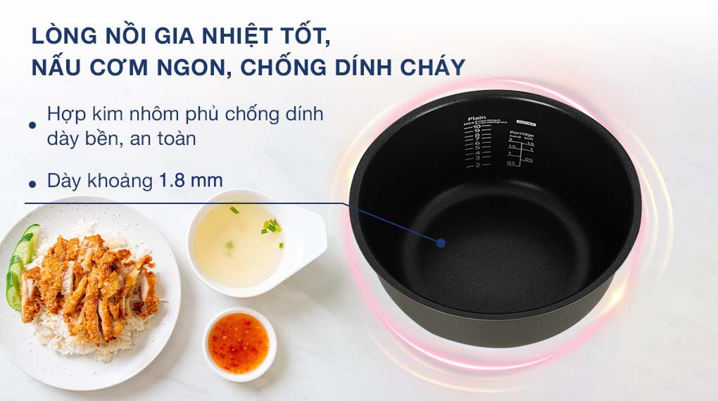 Lòng nồi cơm điện tử Tiger JAX-S18W phủ chống dính cao cấp