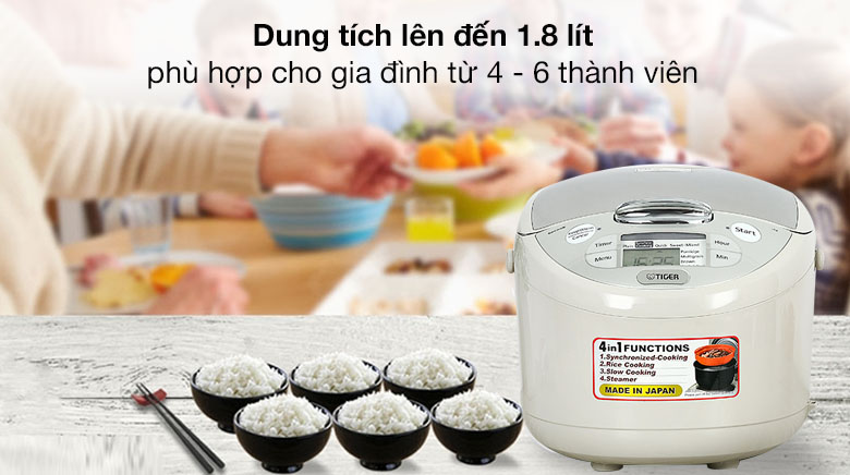 Nồi cơm điện tử Tiger JAX-S18W dung tích 1,8 lít