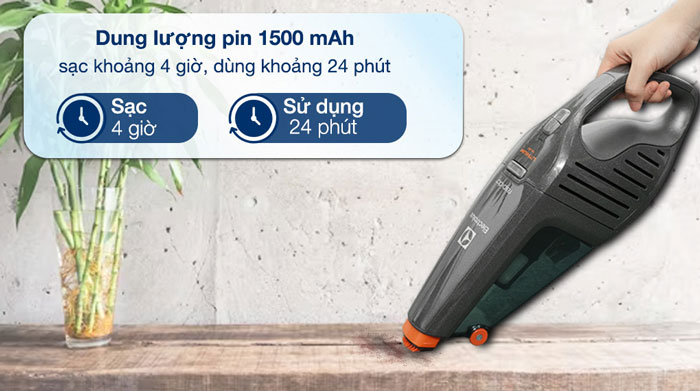 máy hút bụi không dây Electrolux ZB6214IGM csử dụng pin Lithium dung lượng cao