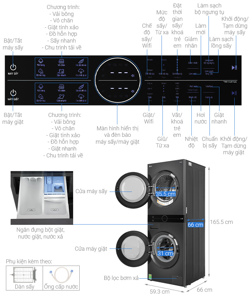 Tổng quan máy giặt sấy Inverter LG 2 tầng WT1410NHB (giặt 14kg, sấy 10kg)