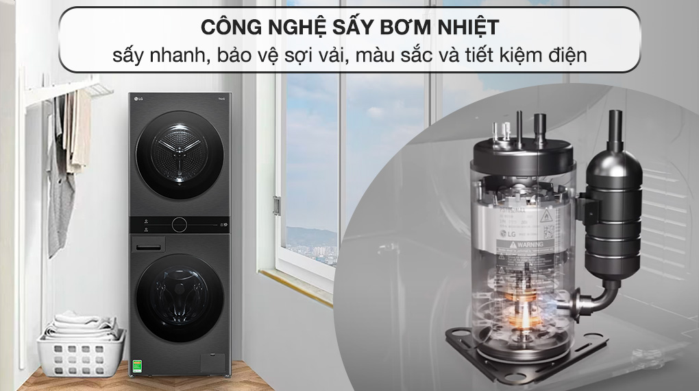 Máy giặt sấy Inverter LG 2 tầng WT1410NHB ứng dụng công nghệ Heatpump