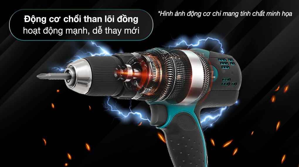 Máy khoan pin Makita DHP453SFX8 sử dụng động cơ chổi than bền bỉ