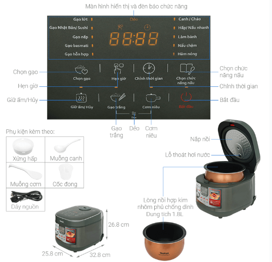 Cấu tạo nồi cơm điện tử cao tần Tefal RK818A68