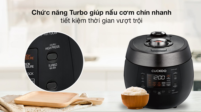 Nồi cơm điện tử Cuckoo CRP-RT1008F có chế độ nấu siêu tốc Turbo tiết kiệm thời gian