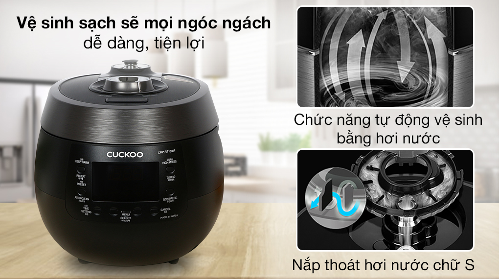 Cuckoo CRP-RT1008F có chế độ tự động vệ sinh, khử mùi bằng hơi nước và áp suất