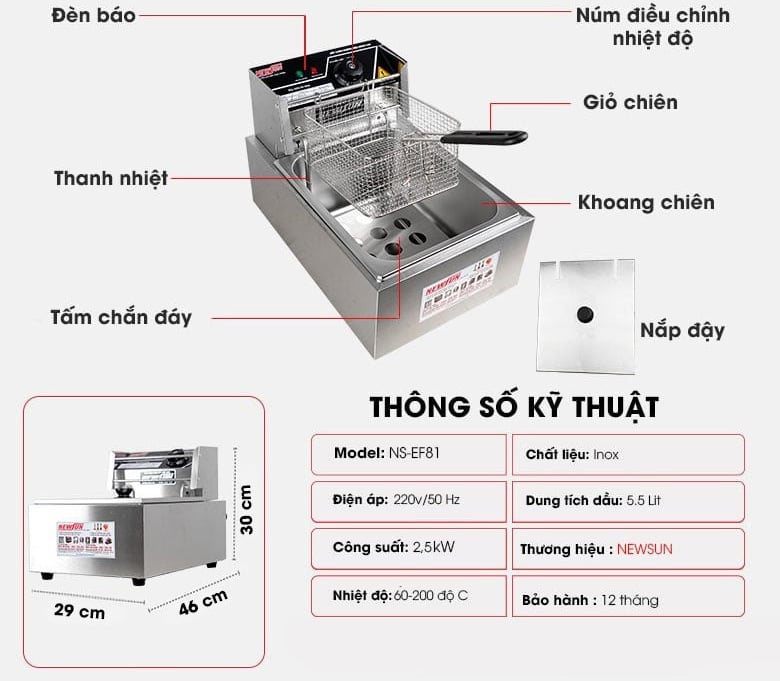 Bếp chiên nhúng đơn inox NewSun