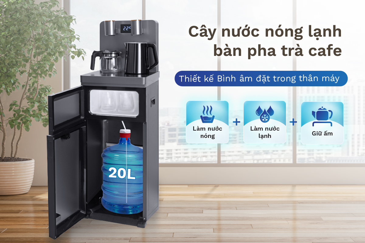 Cây nước nóng lạnh kết hợp bàn pha trà, cafe FujiE TBH1332E làm lạnh bằng công nghệ chip