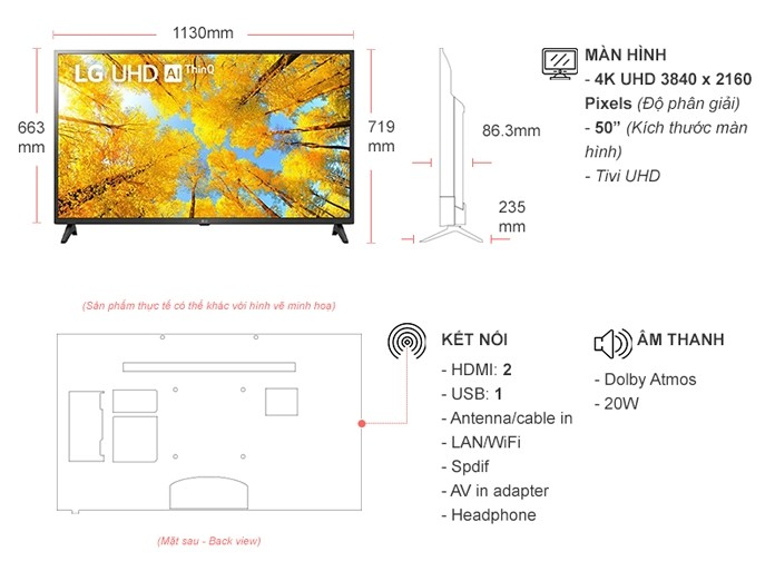 Tổng quan smart Tivi LG 4K 50 inch 50UQ7550PSF