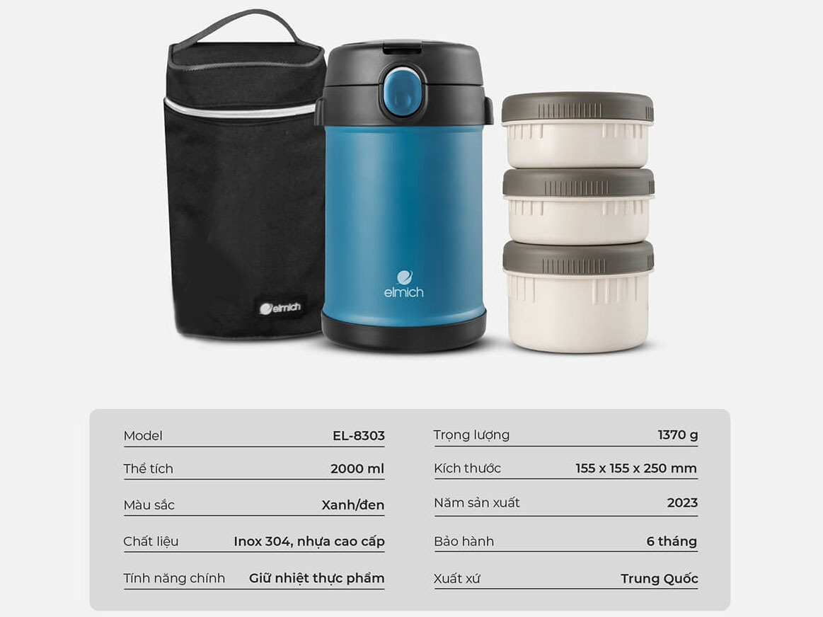 Hộp cơm giữ nhiệt inox 304 Elmich EL8303 - 2 lít