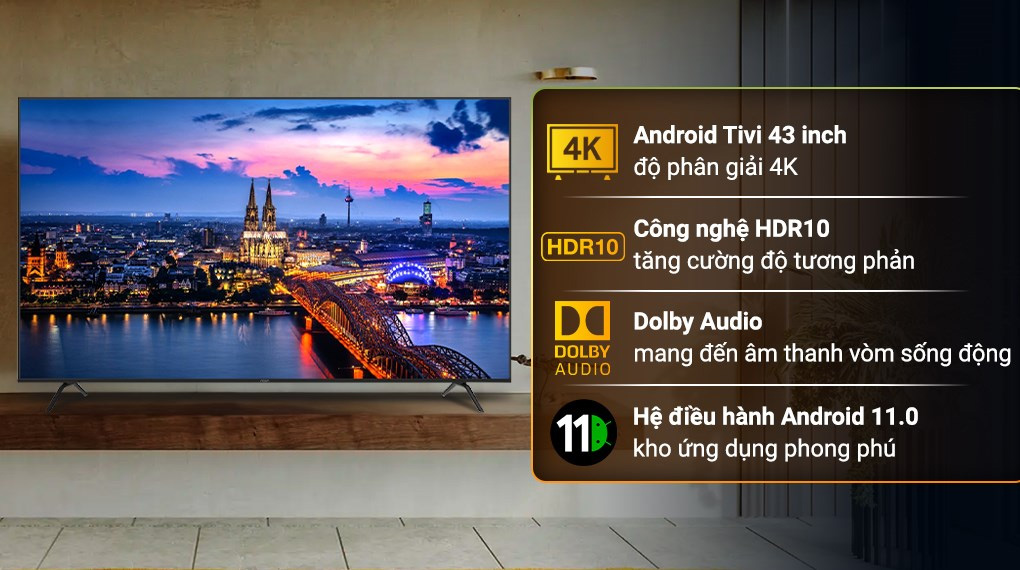 Android Tivi Aqua 43 inch AQT43K800UG mẫu mới