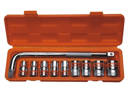 Bộ vặn khẩu Asaki AK-9767 mạ Crom bóng (viền cam) 10 chi tiết 1/2 inch