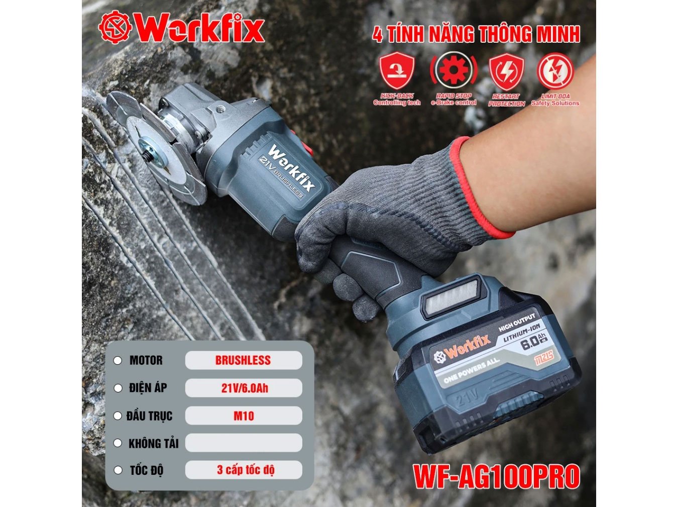 Máy cắt mài dùng pin Workfix WF-AG100PRO