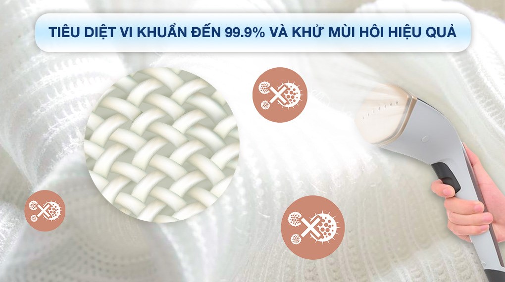 Hơi nước nóng của Philips GC628/80 có thể tiêu diệt vi khuẩn đến 99,9%