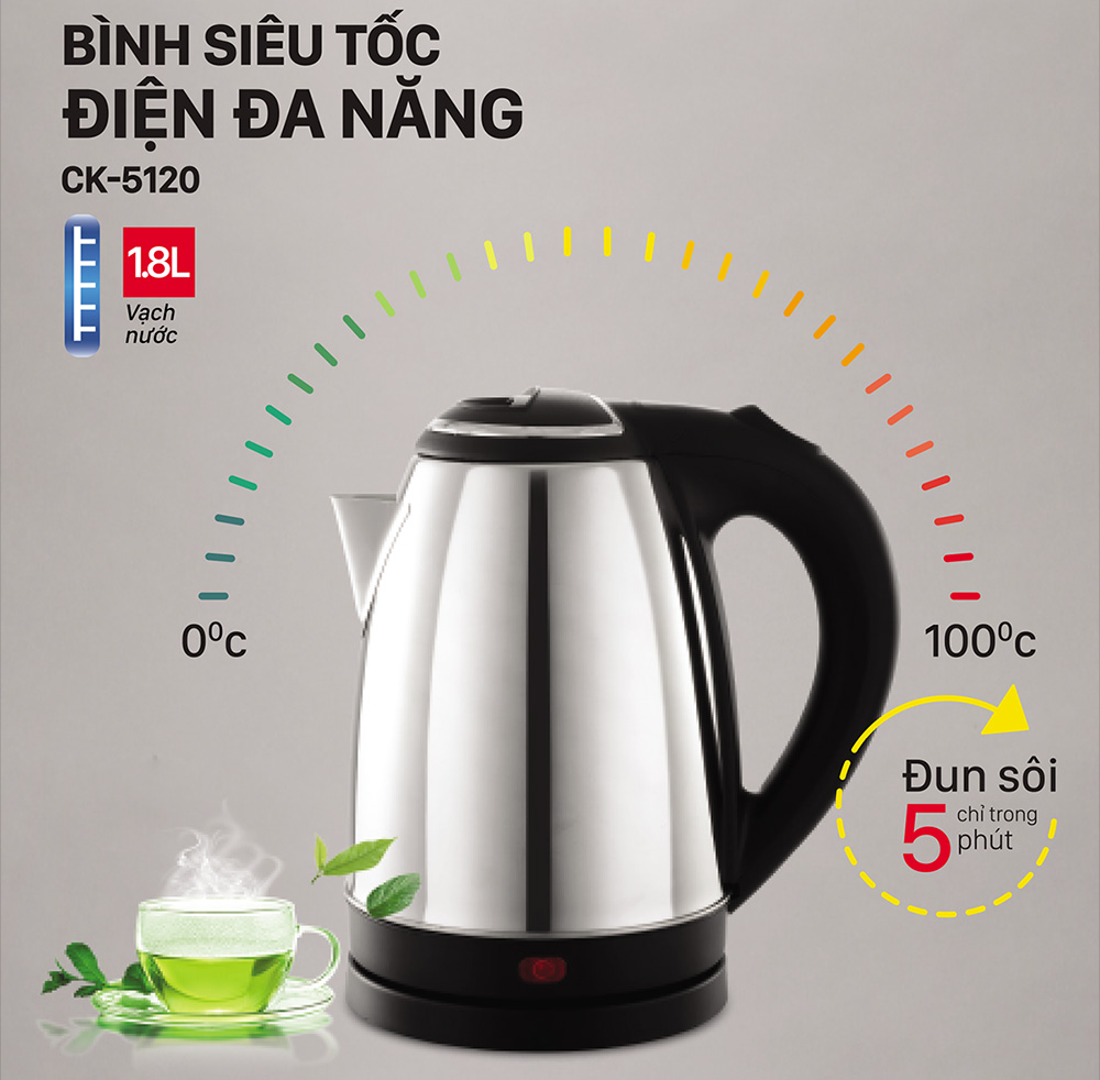 Ấm siêu tốc Inox 304 1.8 lít Coex CK-5120 1.500W