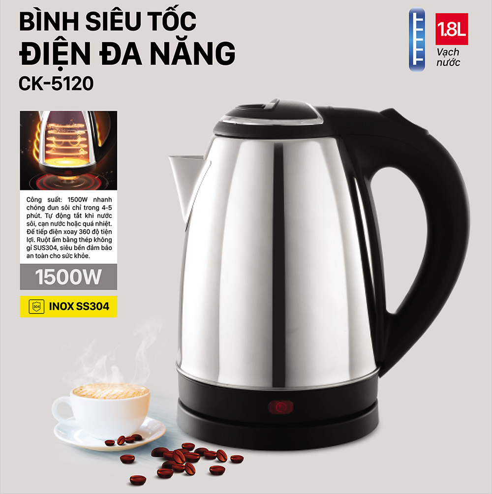 Ấm siêu tốc Inox 304 1.8 lít Coex CK-5120